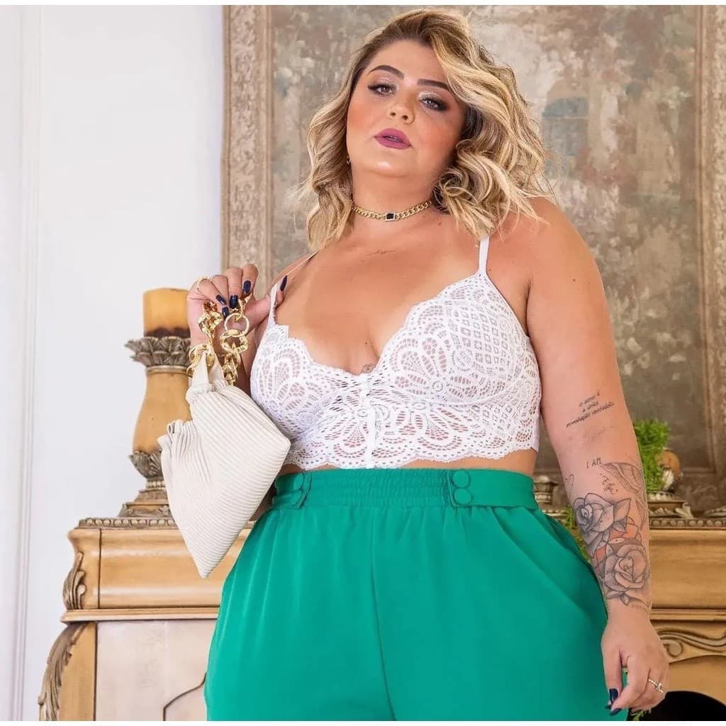 Cropped Plus Size Alça Fina De Renda Com Bojo / SEDUÇÃO RENDA