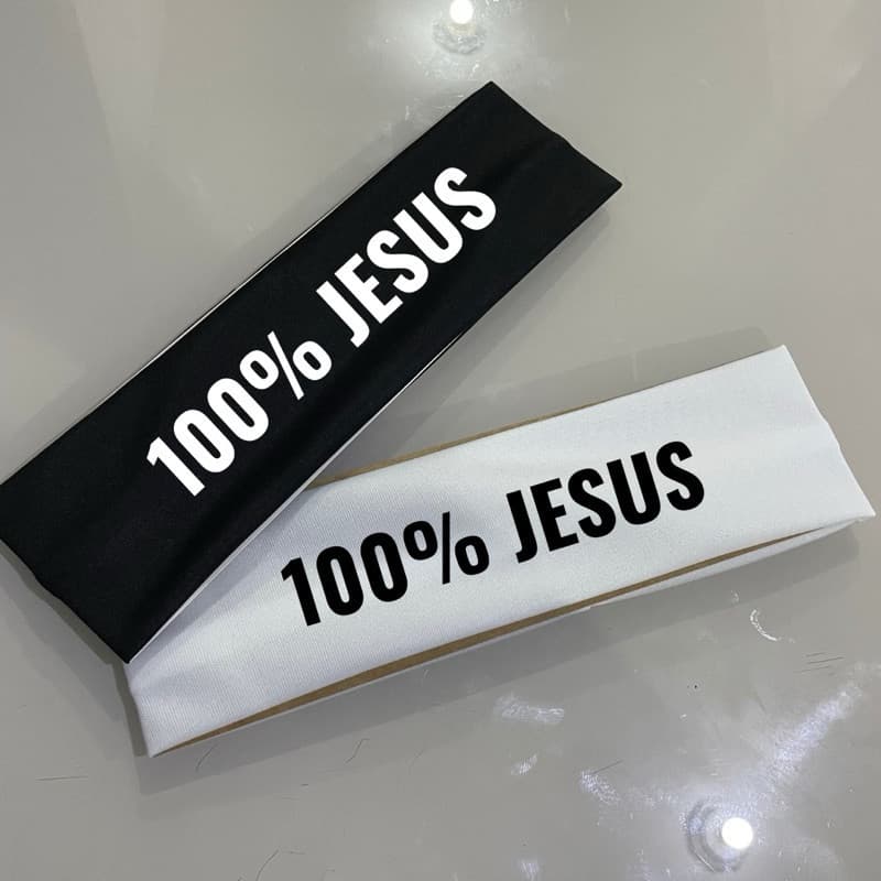 Kit 2 Faixas Neymar 100% Jesus - Branca e Preta - Faixas Testeiras - Estampa em DTF - Costura de Qualidade - Tecido Leve
