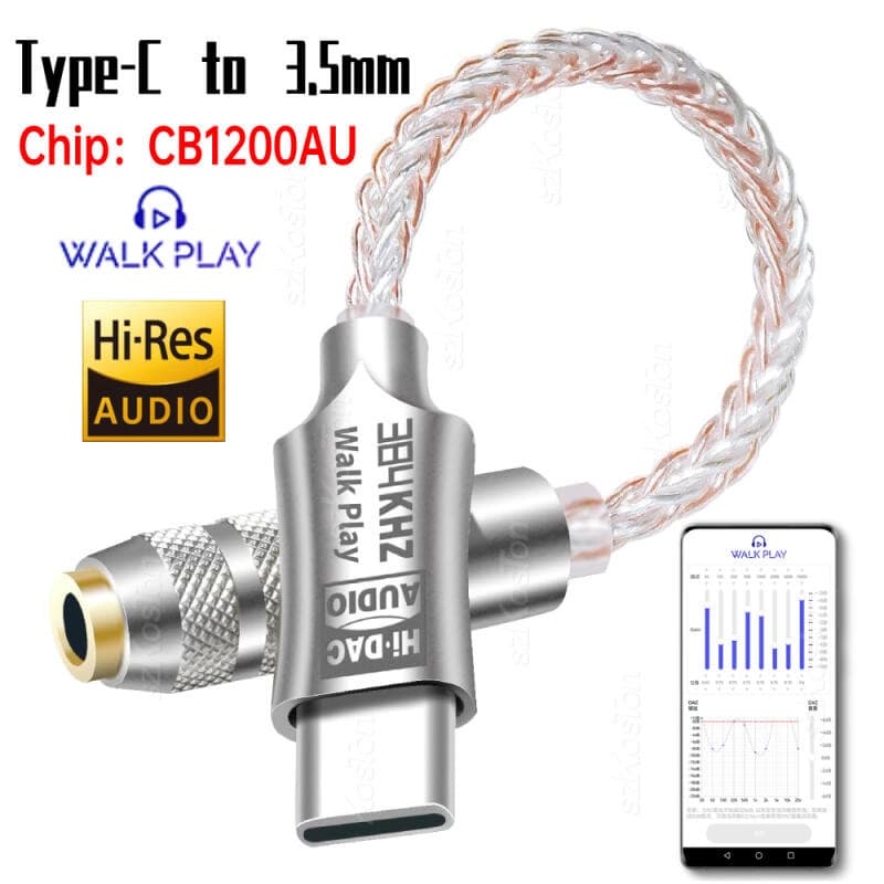 Amplificador De Fone De Ouvido HiFi CB1200AU DAC Tipo C Para 3.5mm 32b/384kHz Decodificador De Interface De Áudio Adapta
