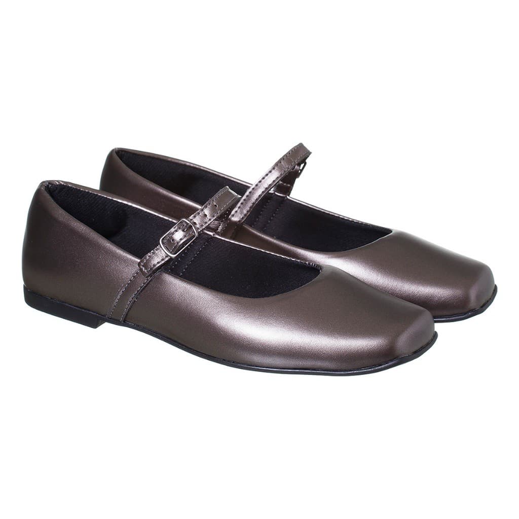 Sapatilha Feminina Bico Quadrado Boneca Bailarina Ajuste de Fivela Verniz Casual Confortável Leve Macia