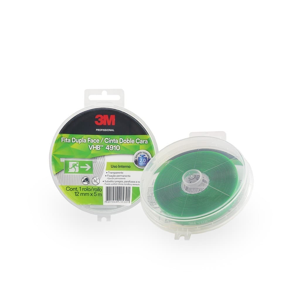 Fita Dupla Face VHB 4910 Transparente com estojo 3M 12MMX5M