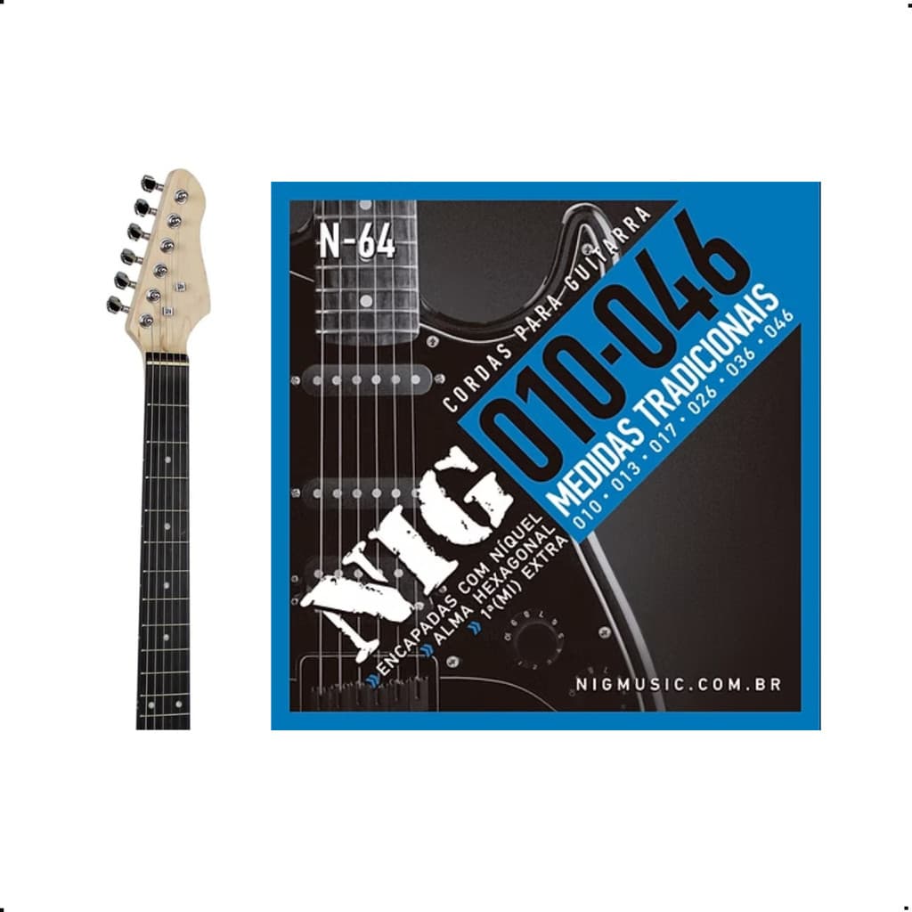 Encordoamento Guitarra Nig 0.010 N-64 Mi Extra e Palheta