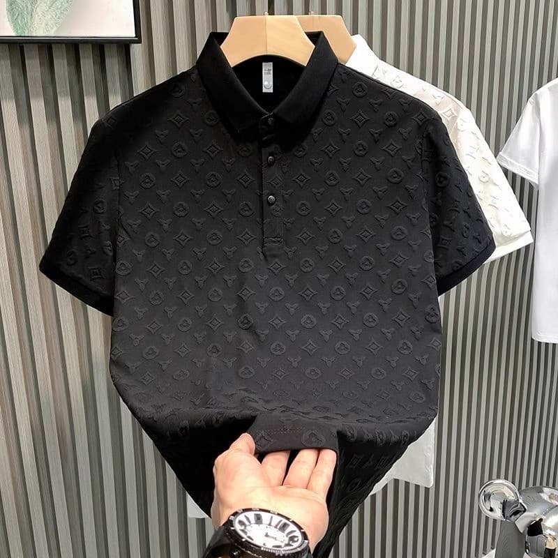Camisa POLO de verão de manga curta camiseta moda Jacquard Casual Slim fit gola de lapela Top de fundo