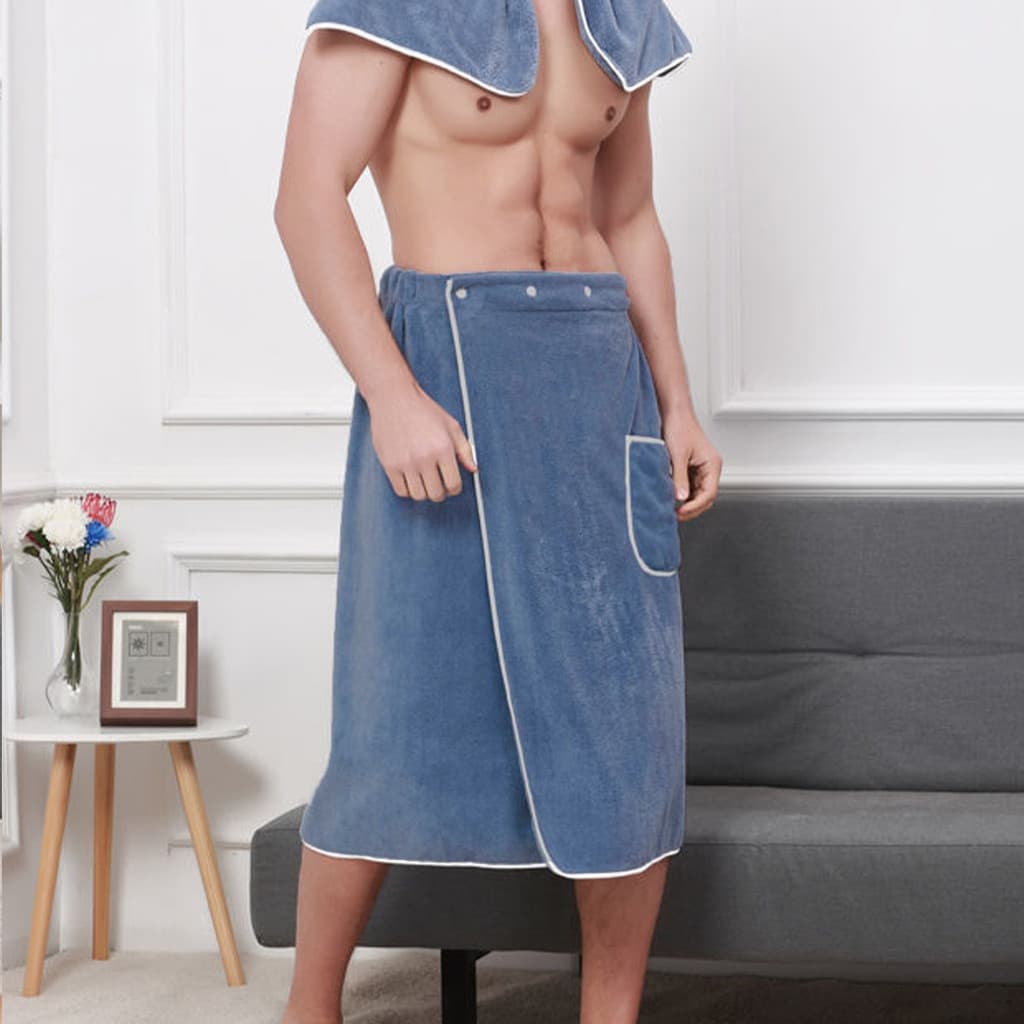 Toalha Sauna Masculina 100% Microfibra de Alta Qualidade Azul com Velcro e Bolso - 65x140cm P.HQ