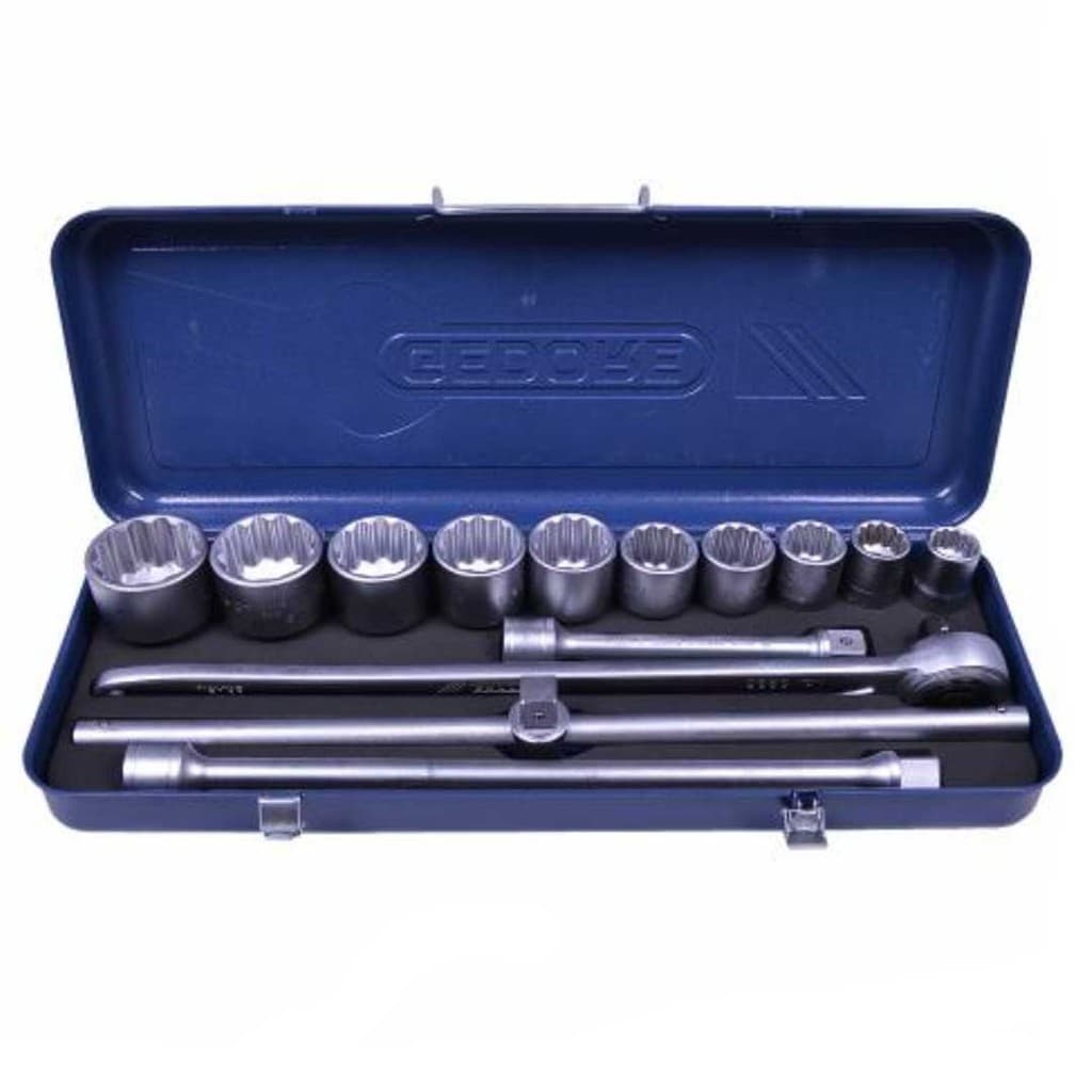 Jogo de Soquetes Estriados Encaixe 34" 22mm a 50mm com 14 Peças Gedore 017.203