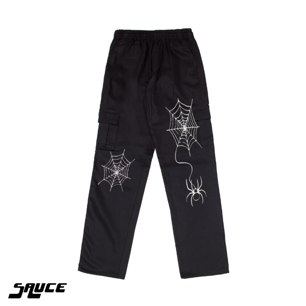 Calça Cargo Aranha Teia De Aranha Sarja Streetwear Unisex