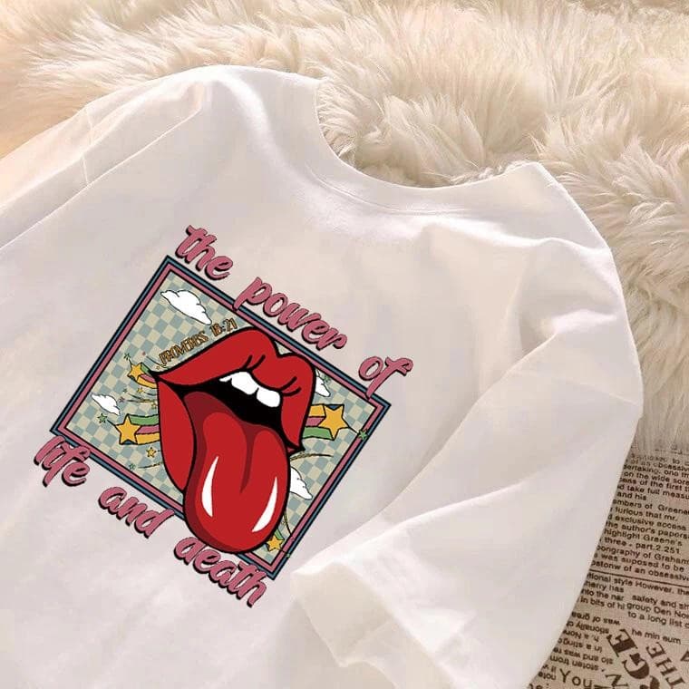 Camiseta Feminina De Boca Grande Manga Curta 100 % Algodão Moda Coreana Y2K Retrô Gola Redonda Estampa Solta Simples Res