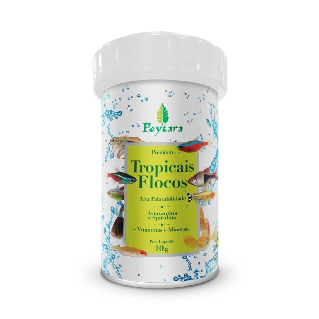 Ração Poytara Tropicais Flocos para Peixes Tropicais Porte Pequeno 10g