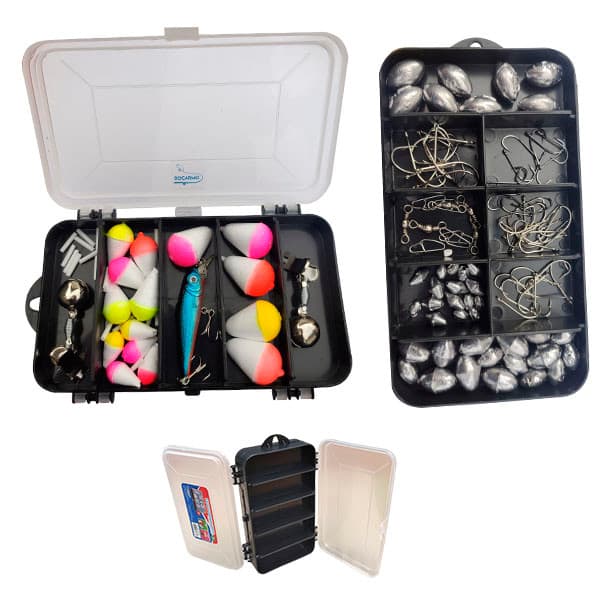 Kit Estojo Tralha De Pesca Anzois Giradores Snap Sino Boias Chumbos Isca Artificial