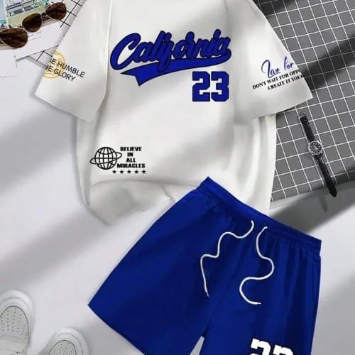 2 Peças Conjunto/ Camiseta e Bermuda Moletom Estampa Califórnia Verão