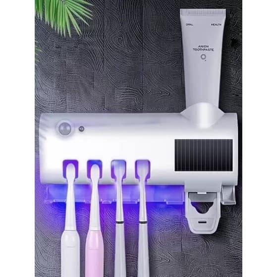 KIT Aplicador Pasta de Dente Dispenser Porta Escovas Com  Esterilizador UV