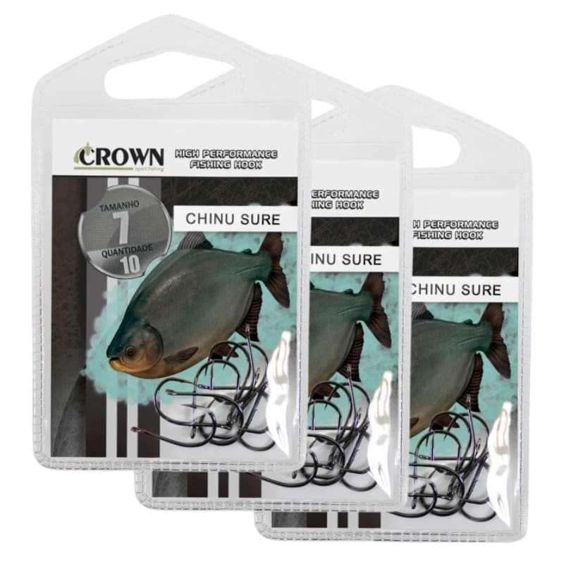 Kit 30 Anzóis Chinu Sure Black Crown N°07 Sem Farpa e Fisga