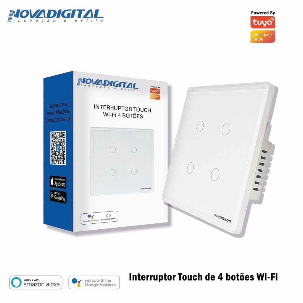 Interruptor 4 Botões 4x4 Branco Touch Wi-fi Novadigital Tuya