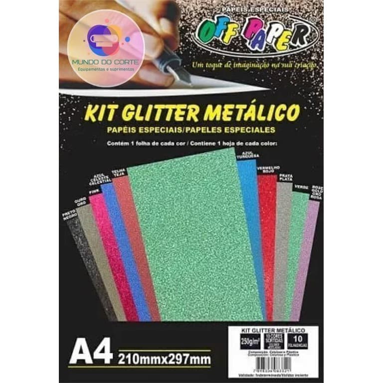 Papel Glitter Metálico A4 250g com 10 Folhas Brilhante Artesanato Scrapbook Off Paper