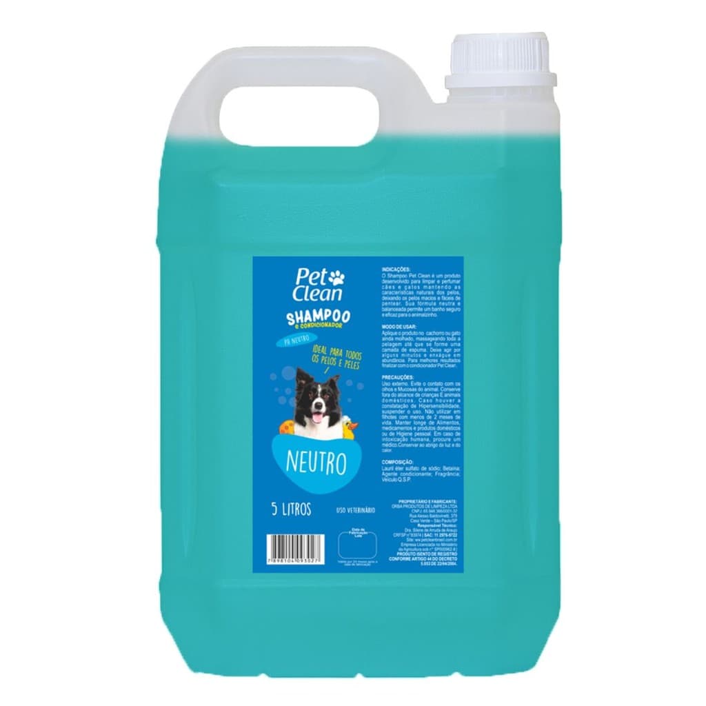 Shampoo e Condicionador Neutro Pet Clean 5L para Cães e Gatos