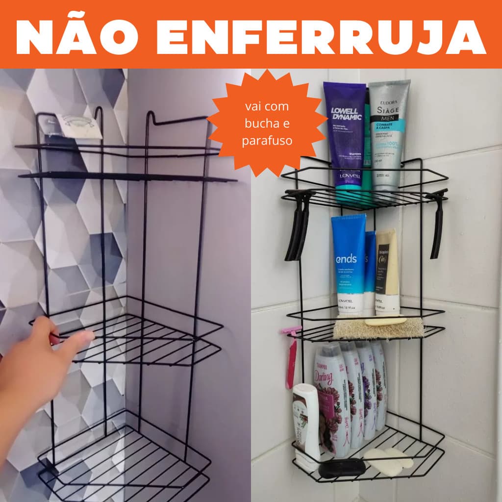 Porta Shampoo Organizador Prateleira Cantoneira Suporte Acessório Decoração Para Banheiro