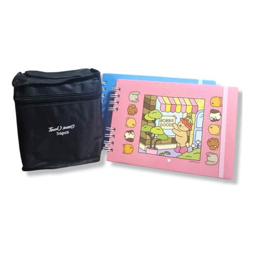 Kit Pintura Livrinho De Pintura 50 Páginas E Estojo 36 Canetinhas Coloridas Profissional Marcadoras