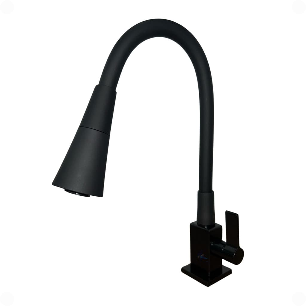 Torneira Quadrada Gourmet Preta Bancada Pia Flexível 2 Jatos Cone