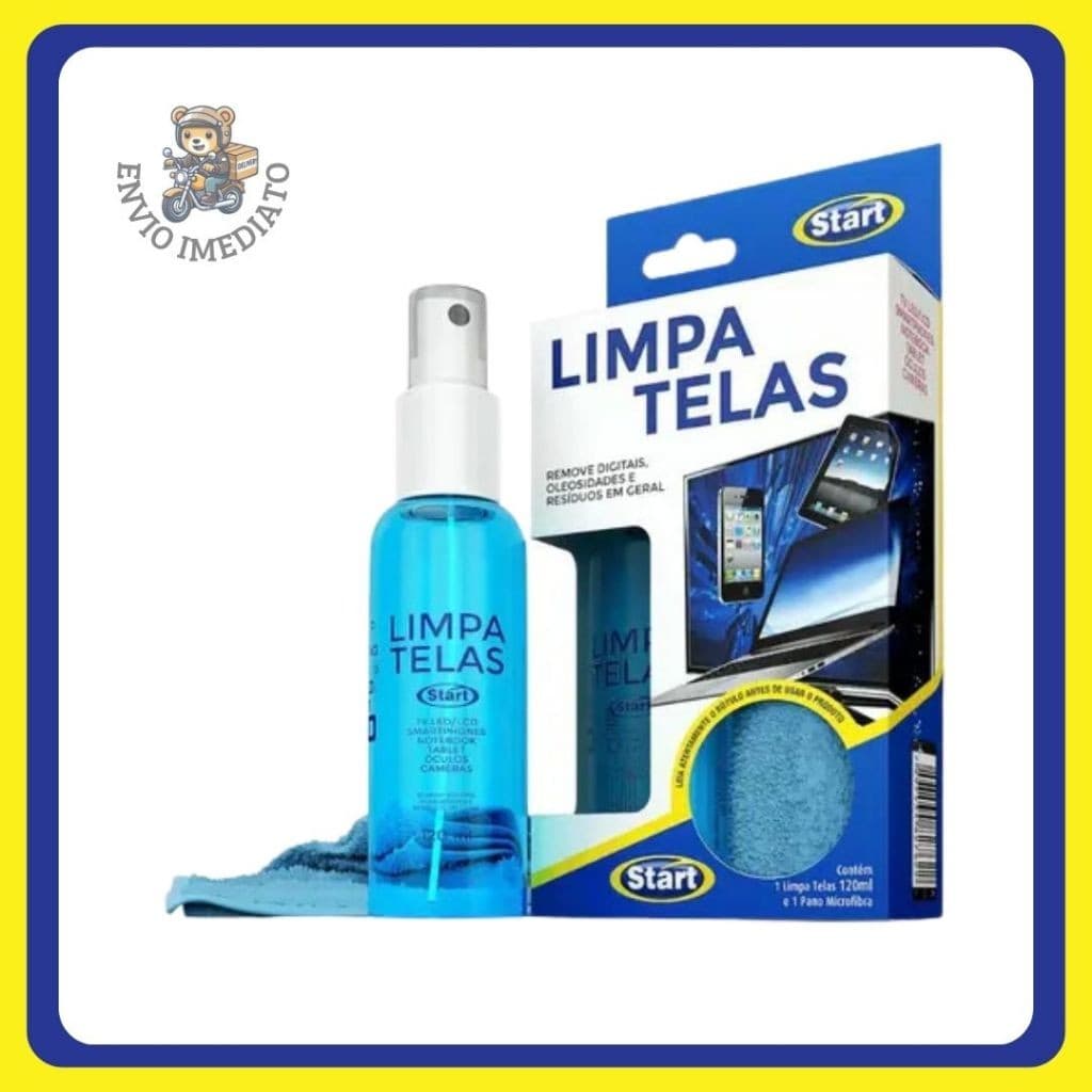Kit Com 2 Limpa Tela 120ml Pano Microfibra Start Removedor Tela Sujeira Telas Start 120ML Com Pano Microfibra Higieniza