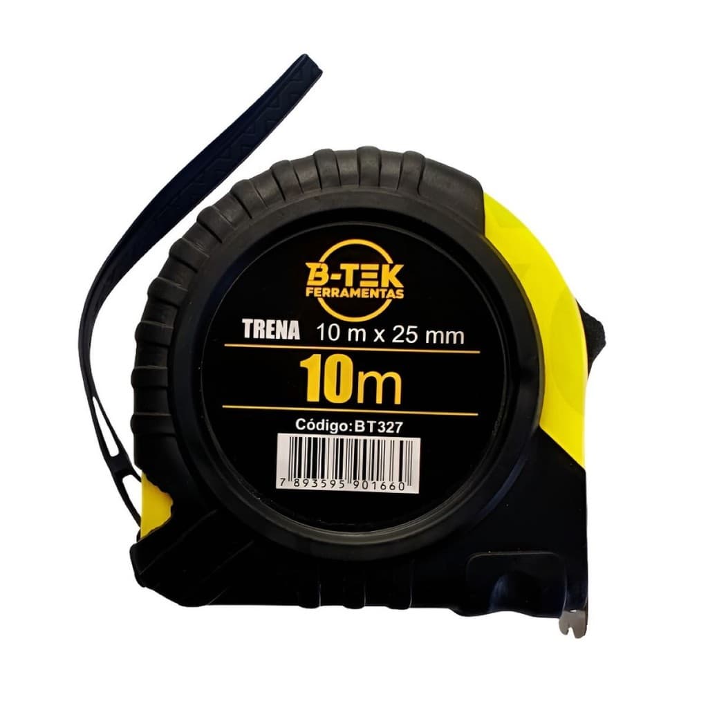 Trena 10 Metros X 25mm Emborrachada Com Trava Fita em aço Profissional Suporte para Cinto e Alça em Silicone