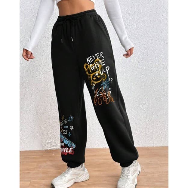 Calça De Moletom Gringa Feminina Estilo Blogueira Algodão Never Give Tendência Inverno 2025