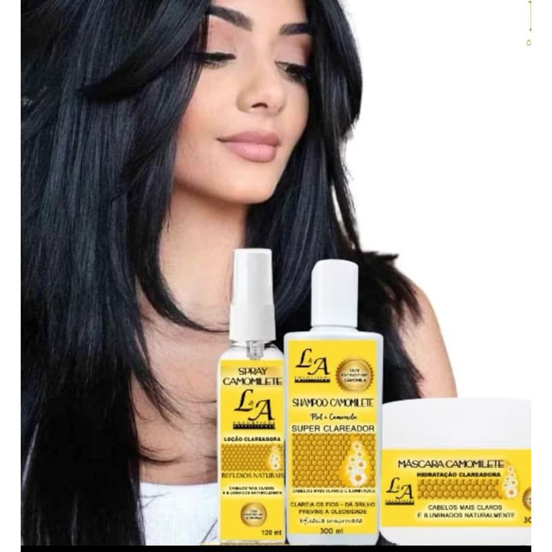 Kit Camomilete  Clareador Shampoo Máscara  Loção com Mel e Extrato de Camomila Para Iluminar Cabelos