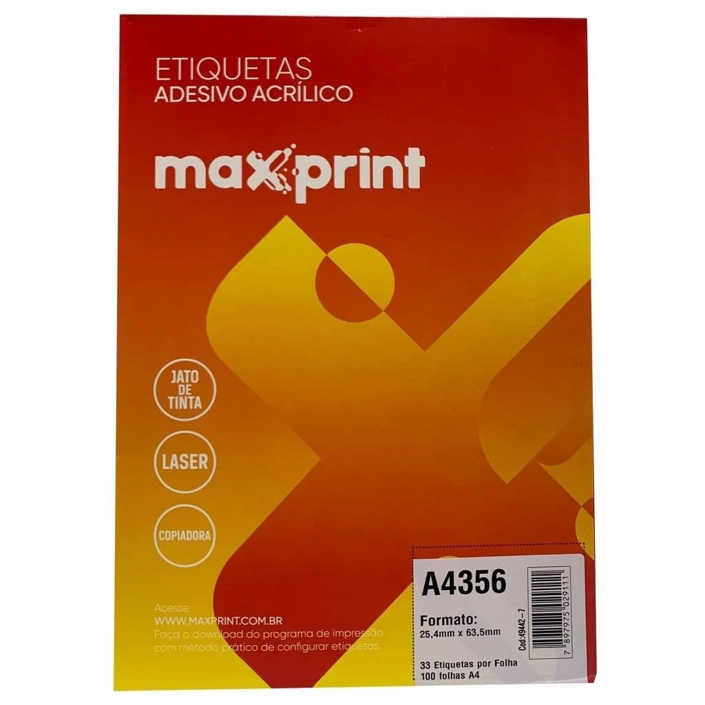 Etiqueta Maxprint A4 356 100g 25,4 X 63,5 Max 33 Etiquetas Fl