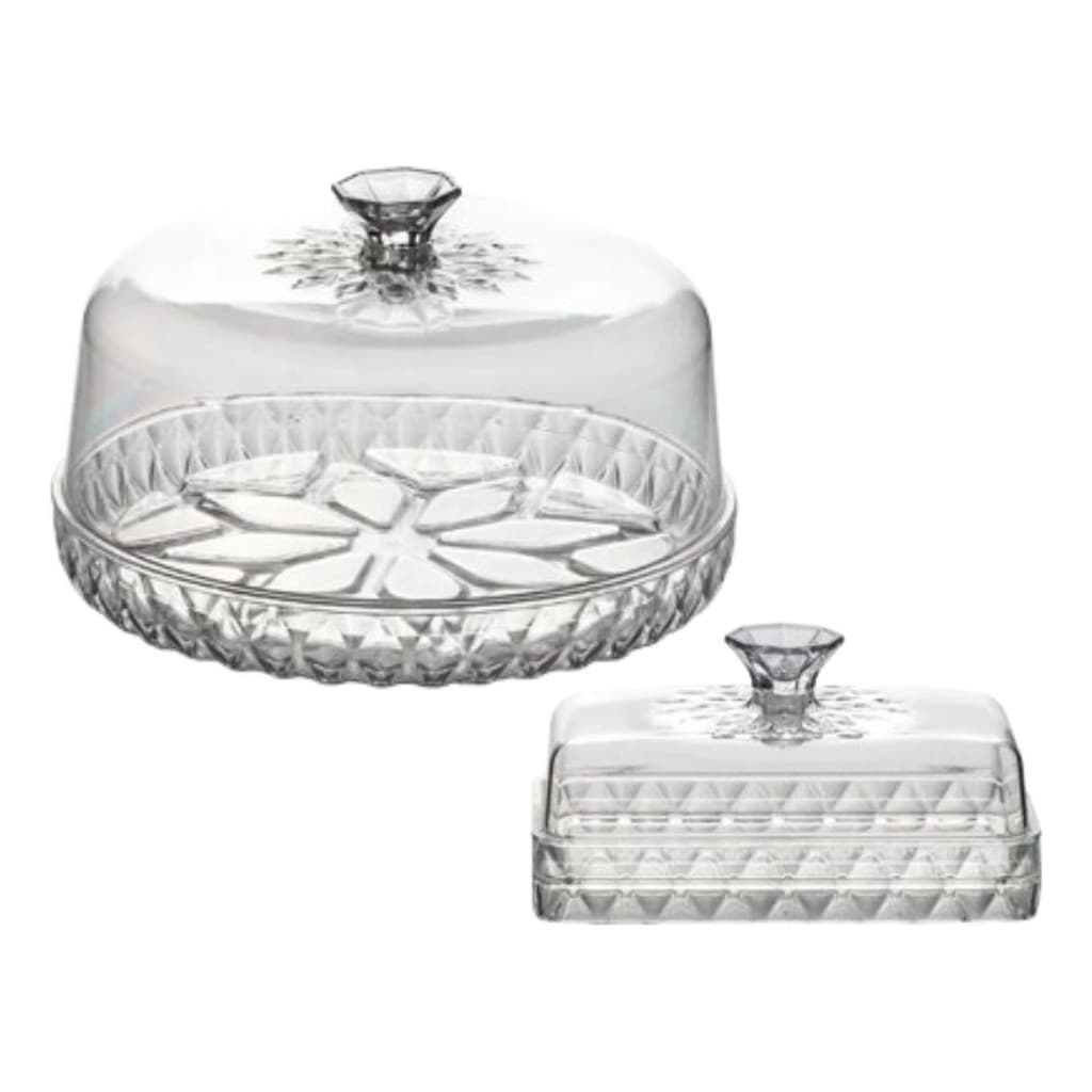 Kit Glamour 2 peças Queijeira e Mantegueira Linha Cristal Porta Queijo Manteiga