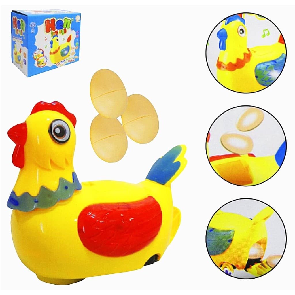 Galinha de Brinquedo Bate e Volta, Gira 360°, Bota Ovos com Som e Luzes