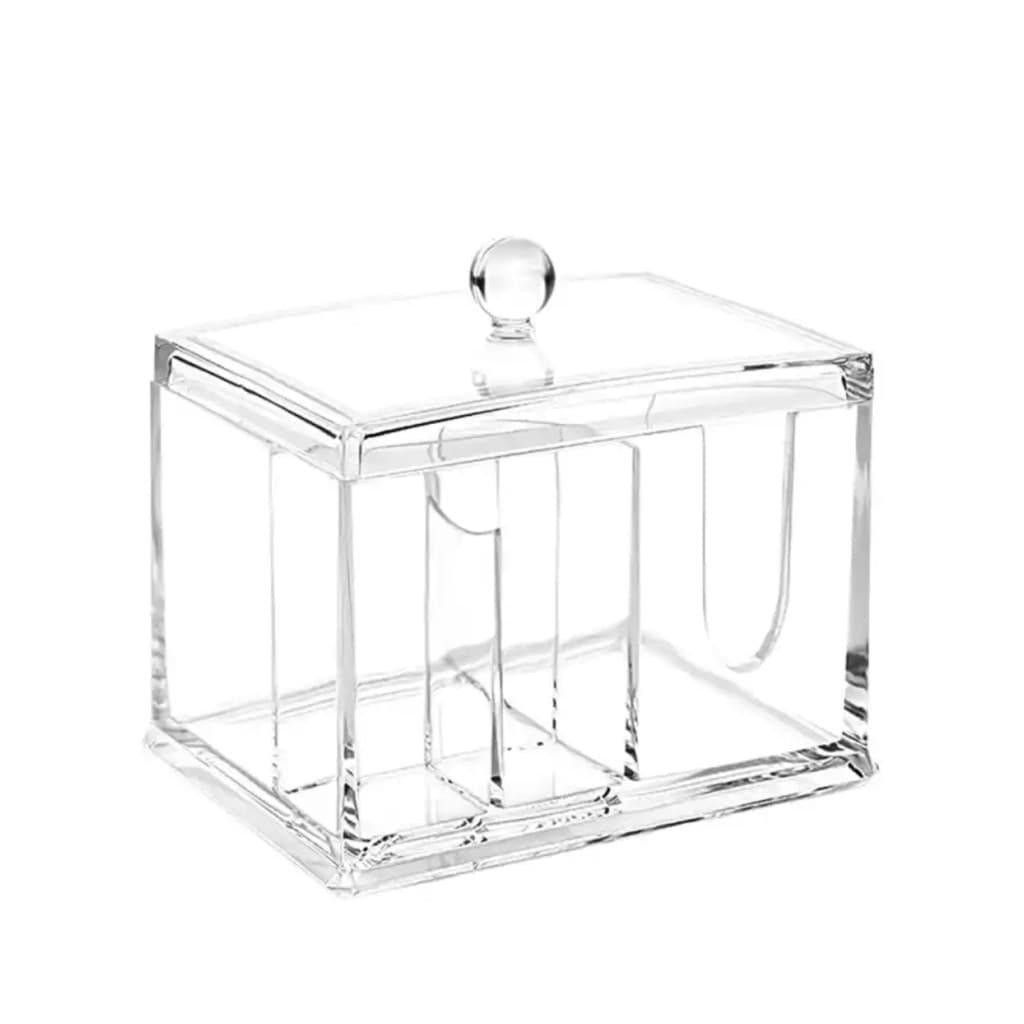 Porta Algodão Com Tampa E Divisão Em Acrílico Transparente