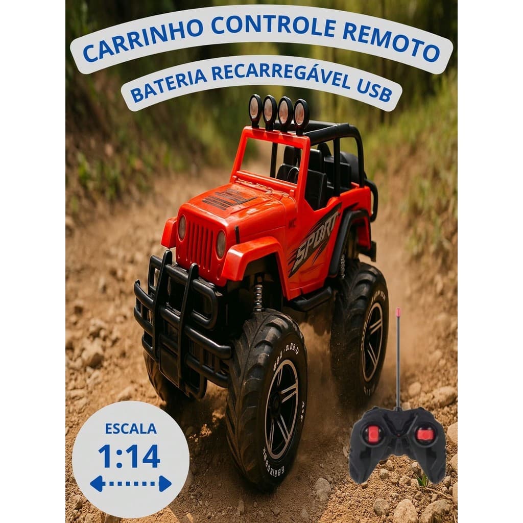 Carrinho Controle Remoto Bateria Recarregável USB Off Road
