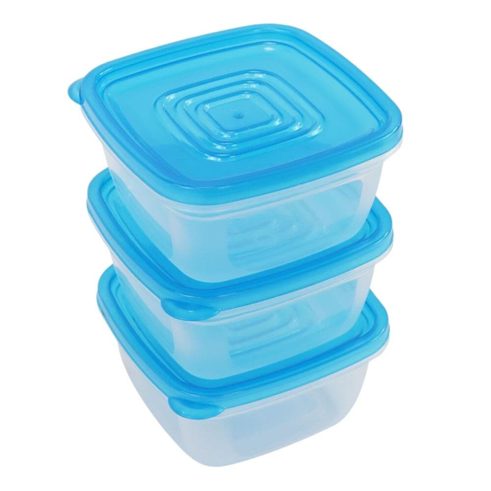 Potes Plásticos 3 Peças 🍱 Quadrados com Tampa Organização Cozinha Armazenamento Lanches Alimentos