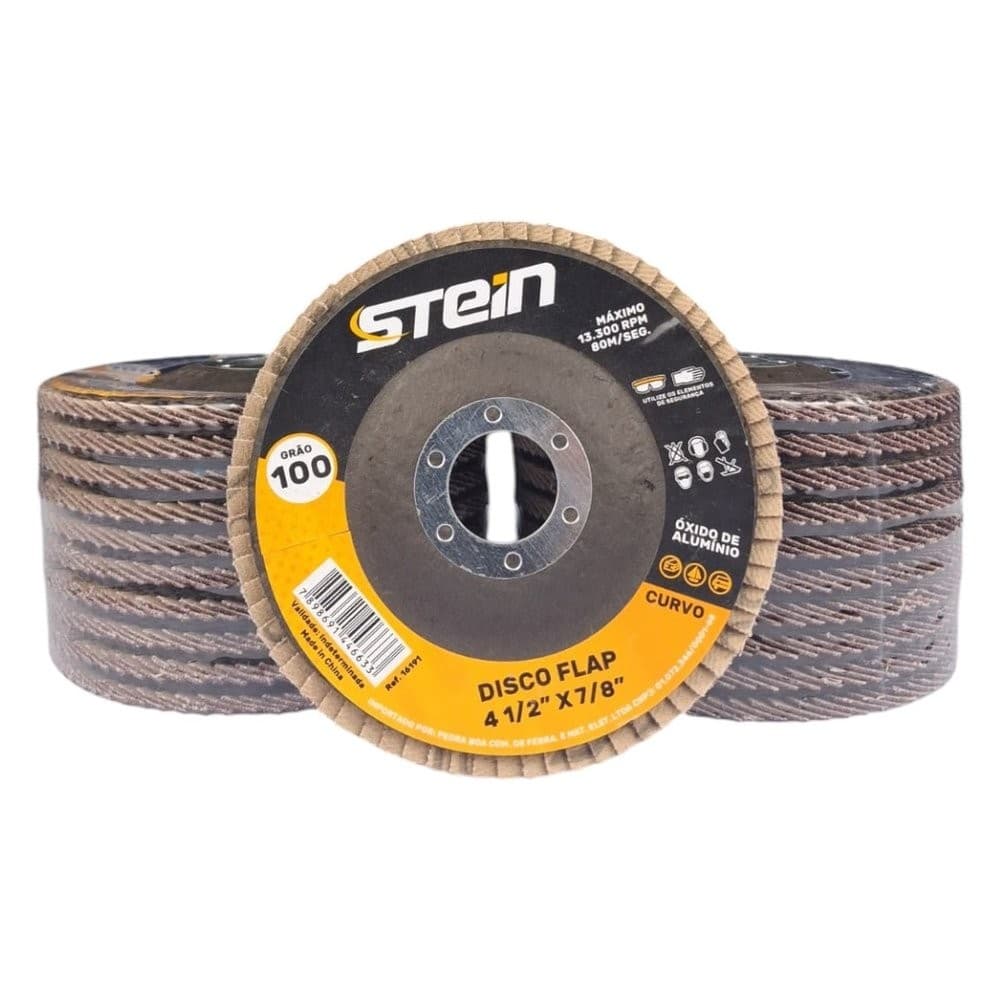 20 Peças disco flap curvo 4.1/2 115mm metais ferrosos Grão 100 Stein