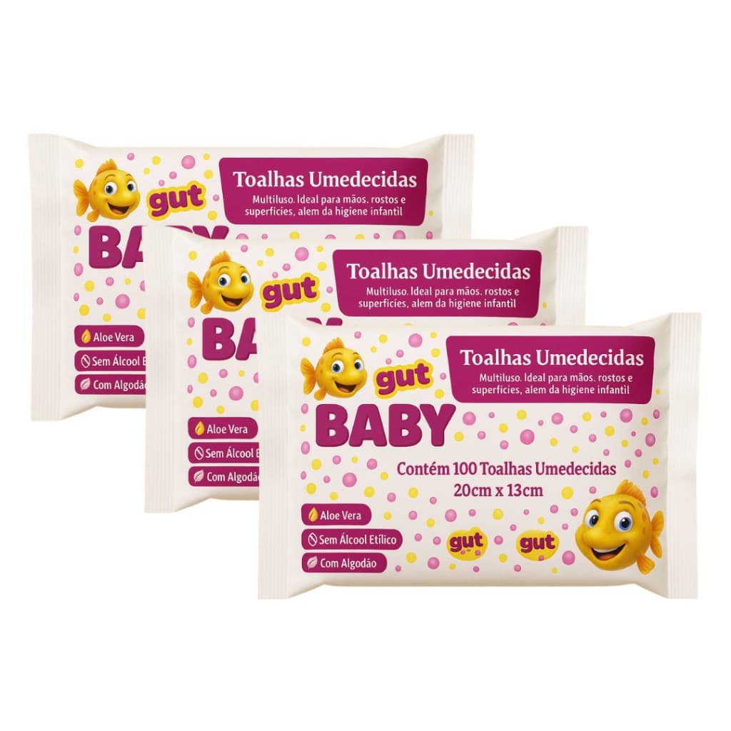 Kit 3 Lenços Umedecidos Gut Baby 100un - Total 300 Unidades