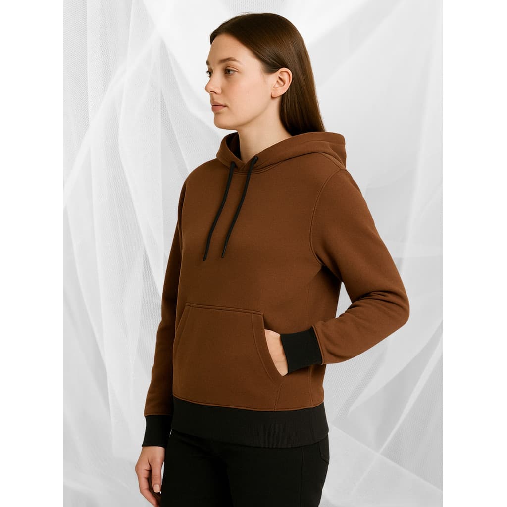 Casaco de Moletinho Feminino Com Capuz Canguru Liso Bolso Blusa de Frio Unissex Marrom