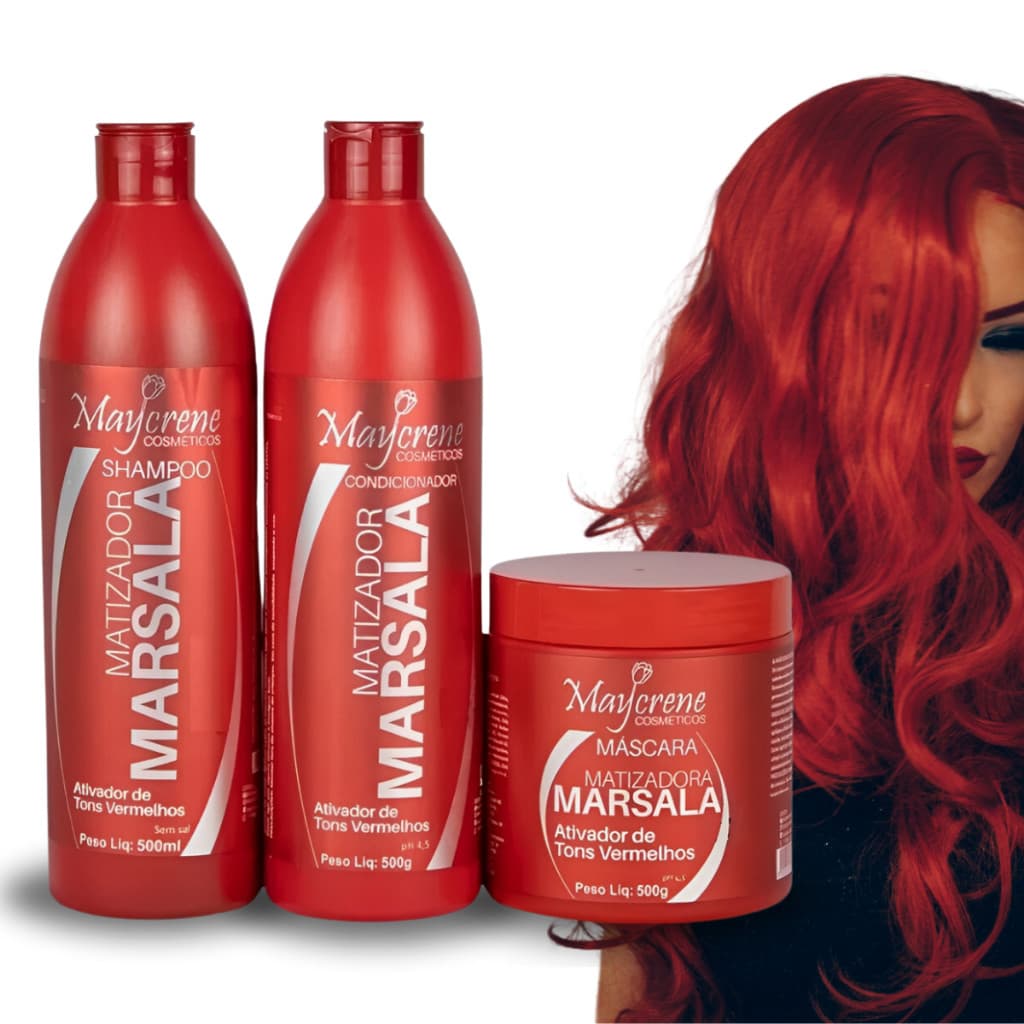 Kit Marsala Matizador Maycrene Shampoo + Condicionador + Mascara - Cabelos Vermelhos