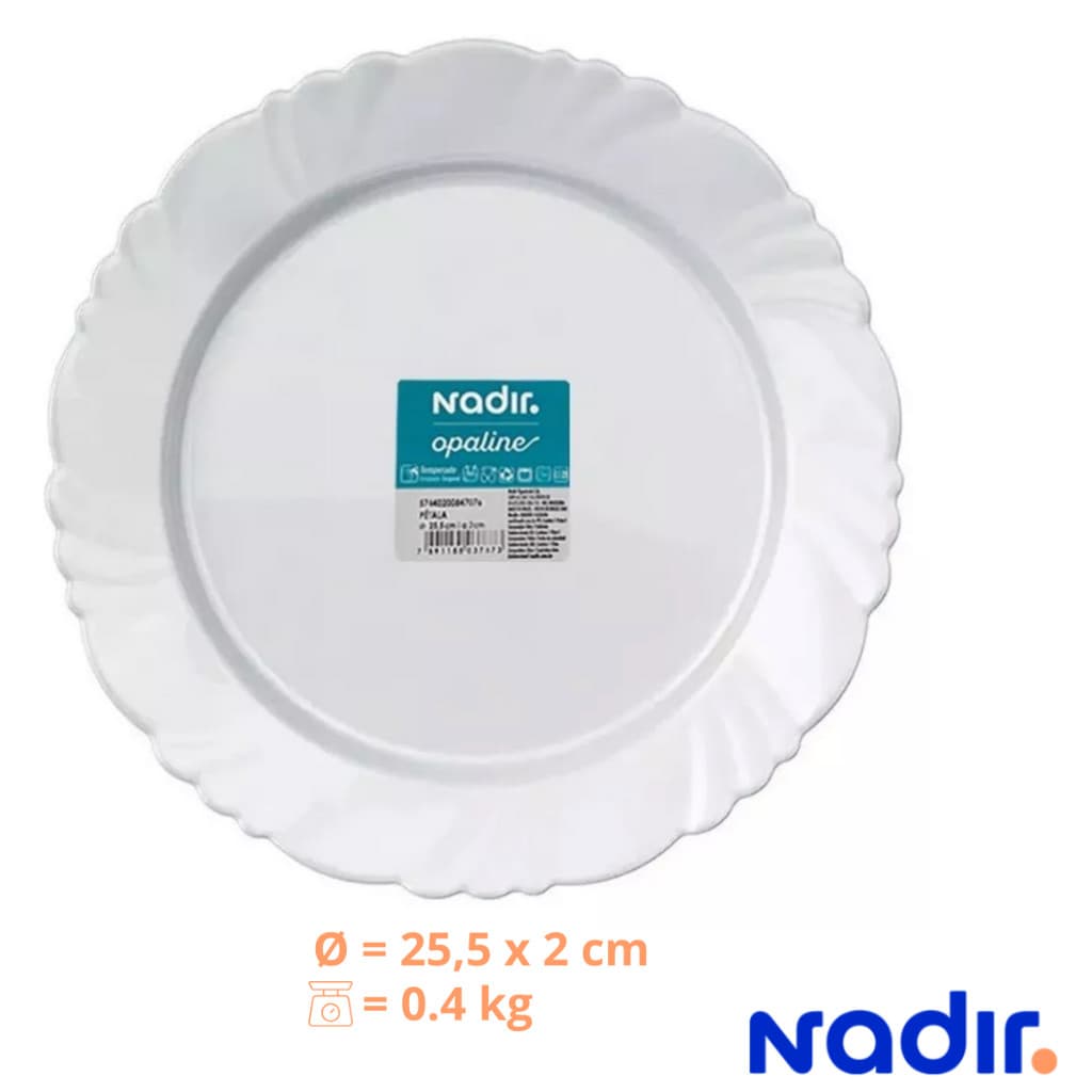 Prato Raso Opaline Pétala Branco Kit 6/12 Vidro Temperado Resistente
