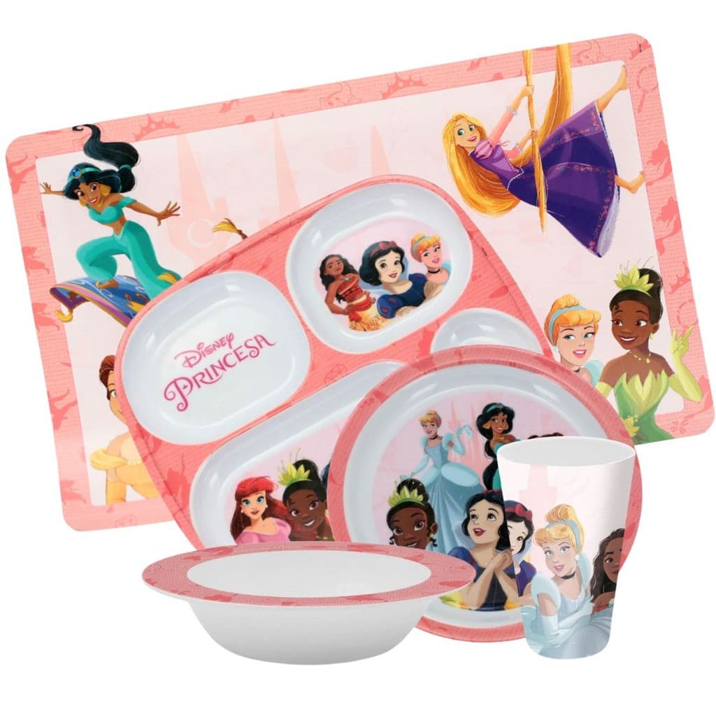 Kit Refeição Infantil Princesas Disney Prato Divisória, Prato Fundo, Tigela e Copo Melamina