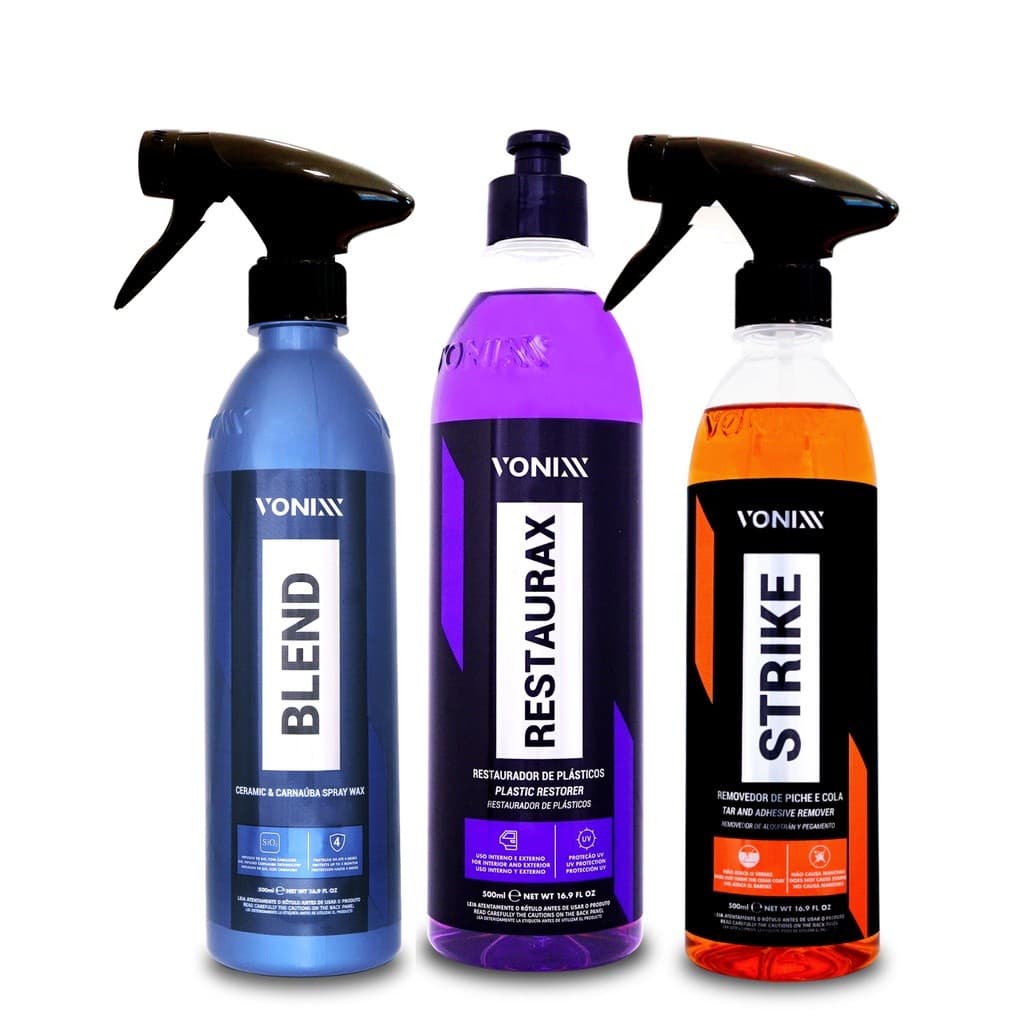 Kit Vonixx Cera Blend Spray Restaurax Restaurador De Plásticos Strike Removedor De Piche E Cola