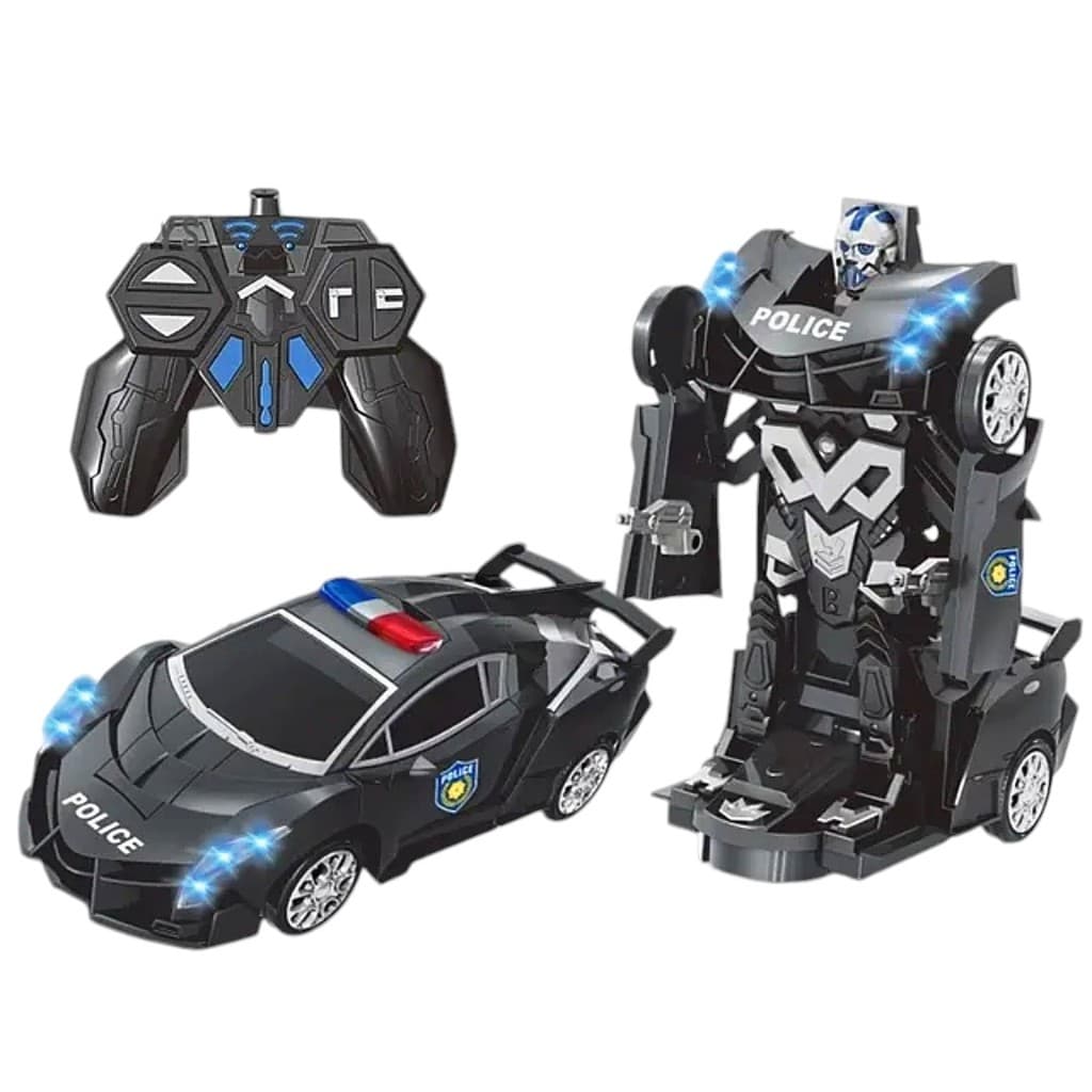 Carrinho de Controle Remoto 2 em 1 Polícia Transformers Robô com Som e Luzes