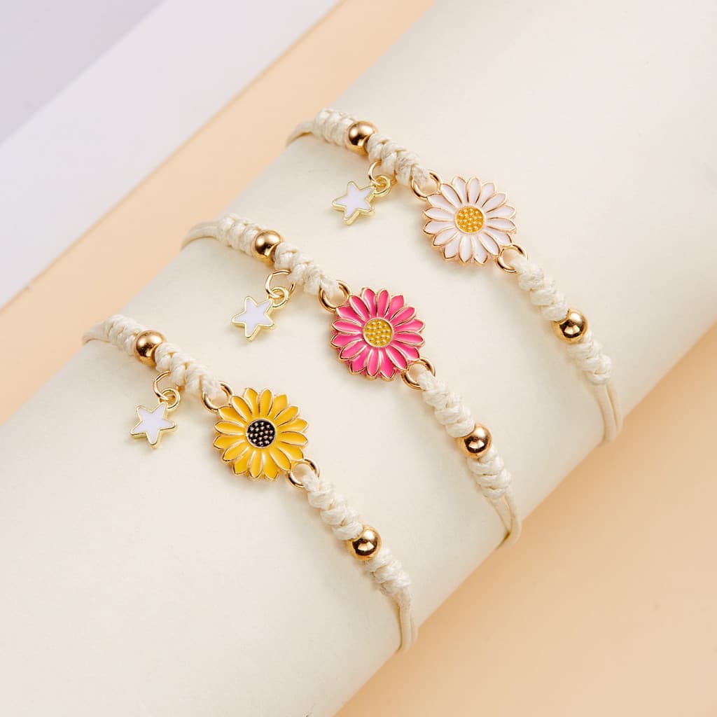 Pulseira Moda Margarida Girassol Estrela Pulseira Para Mulheres Homens Artesanal Trançado Ajustável Acessórios Sorte Jói