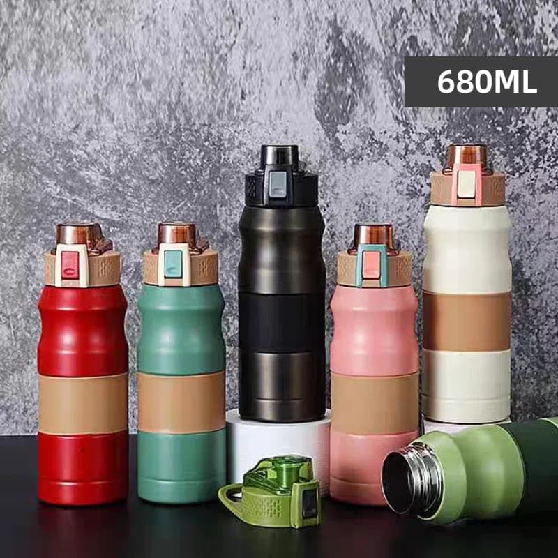 Dupla Garrafa Térmica Ao Ar Livre Portátil Garrafa Térmica Esporte Aço Inoxidável Caneca 680ML