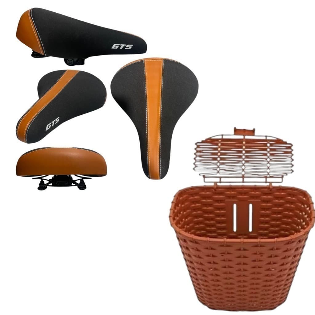 kit vintage retro Cesta Com Tampa + selim Banco 2 Molas Marrom para bicicleta Bike