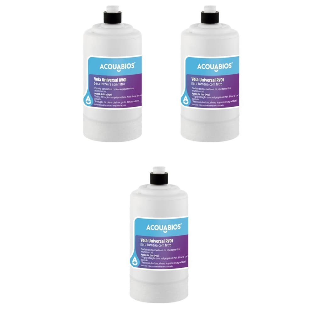 KIT 03 UN Refil Universal RV 01 Acquabios 20L/h Carvão Ativado