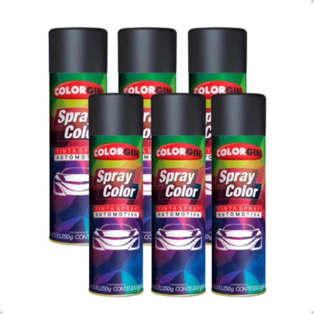 Kit Tinta Spray Automotivo Colorgin Preto Brilhante C/6