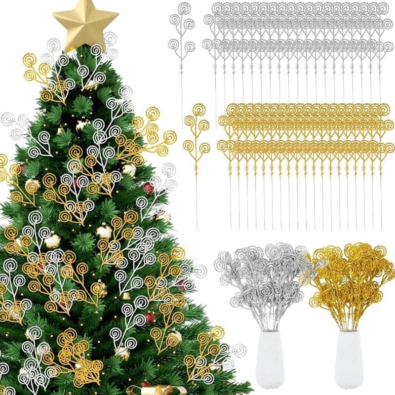 2/5 Unidades De Palhetas E Sprays Para Árvores De Natal , Haste Branca Brilhante , Enfeites De Galhos Circulares De Doce