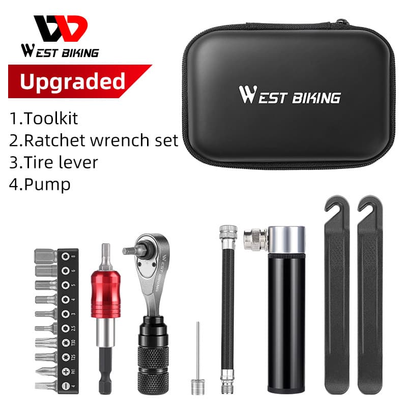 WEST BIKING Profissional Ferramentas De Bicicleta Portátil kit Chave Catraca Alavanca Do Pneu Mini Bomba Multifuncionais
