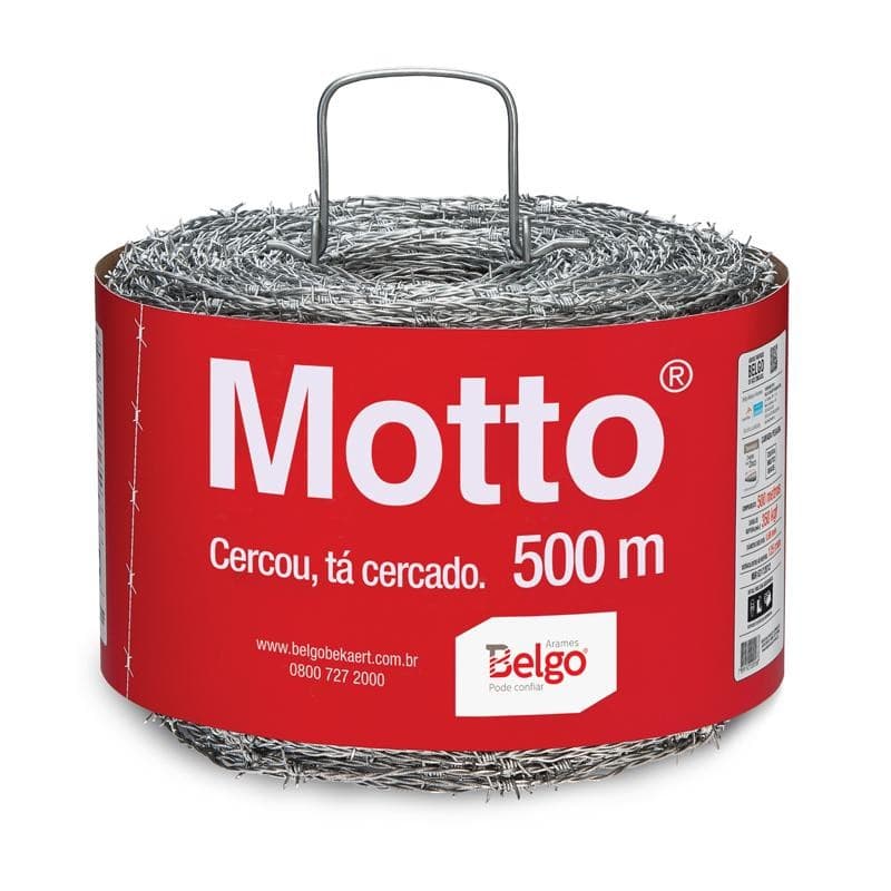 Arame Farpado Belgo Motto 500m F16 Galvanizado Reforçado Para Cerca