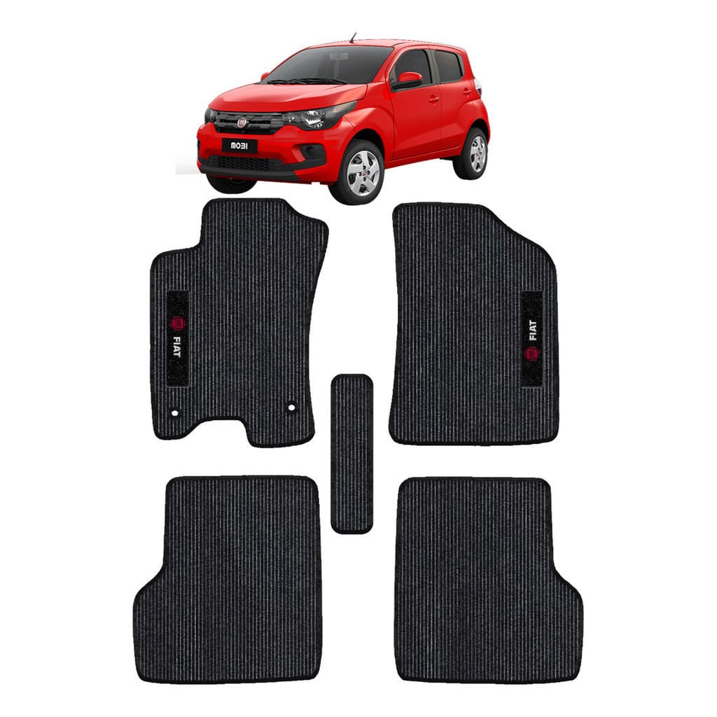Kit de tapetes 5 peças específico Mobi 2016 17 18 ... 22 23 2024 Carpete Res-Preto