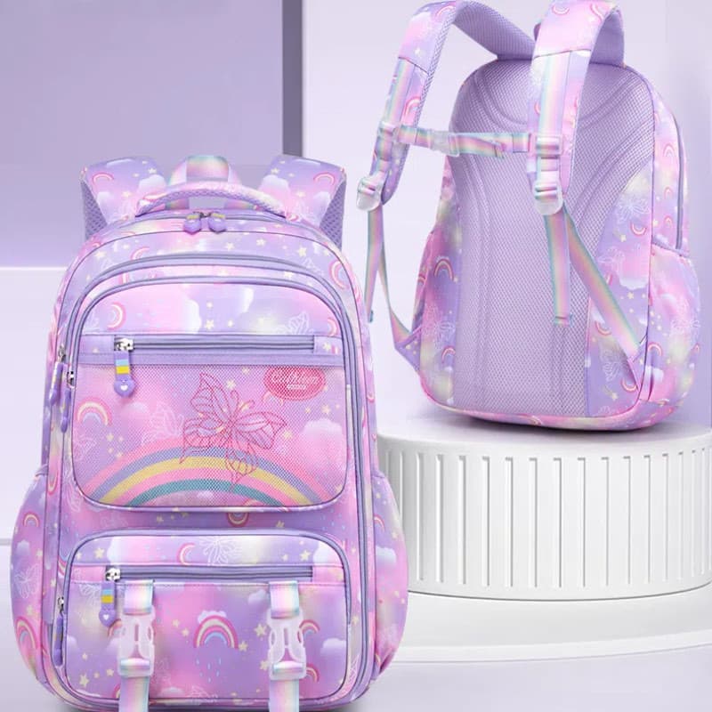 Mochila escolar para meninas estilo arco-íris